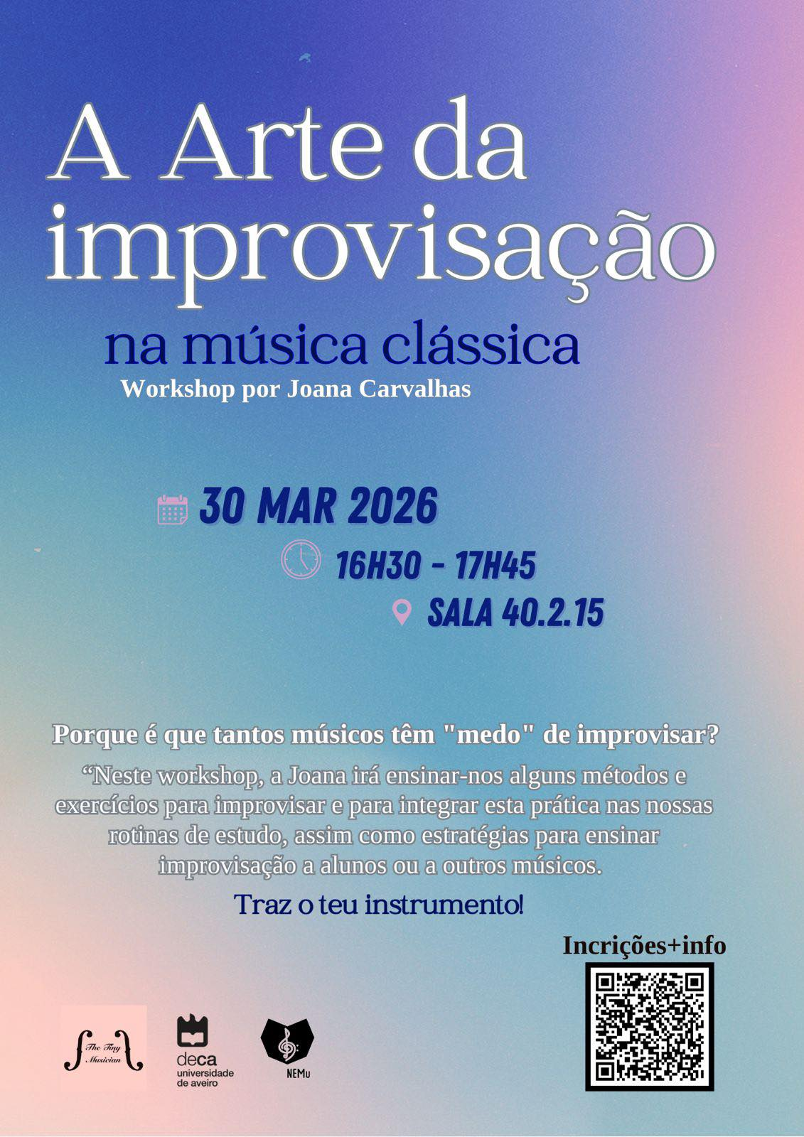 A arte da improvisação na música clássica – Workshop por Joana Carvalhas
